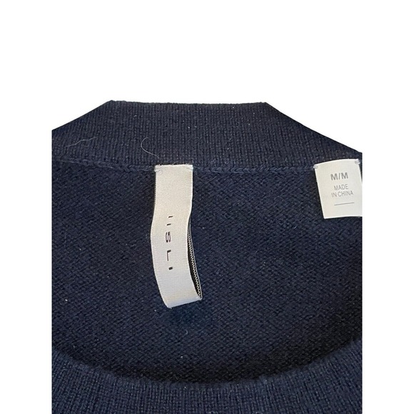 Iisli Sleeveless 100% Cashmere Sweater Size Medium Sequins Navy Blue Dressy Glam - Picture 4 of 5